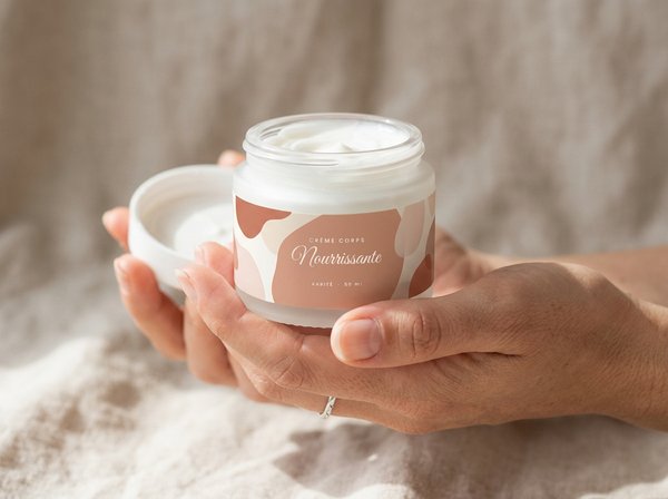 Étiquette bandeau sur pot de crème cosmétique